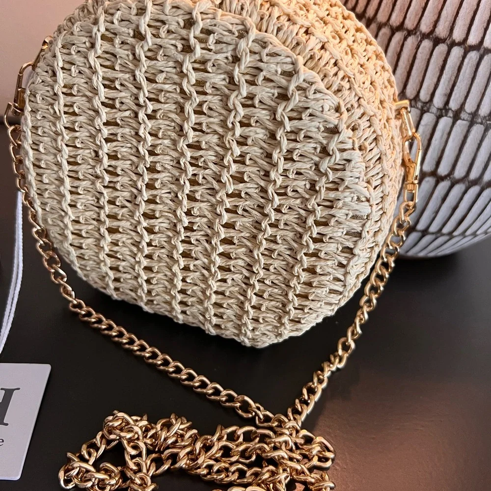 NWT Haute Hippie Tan Woven Round Crossbody Bag - Picture 4 of 5